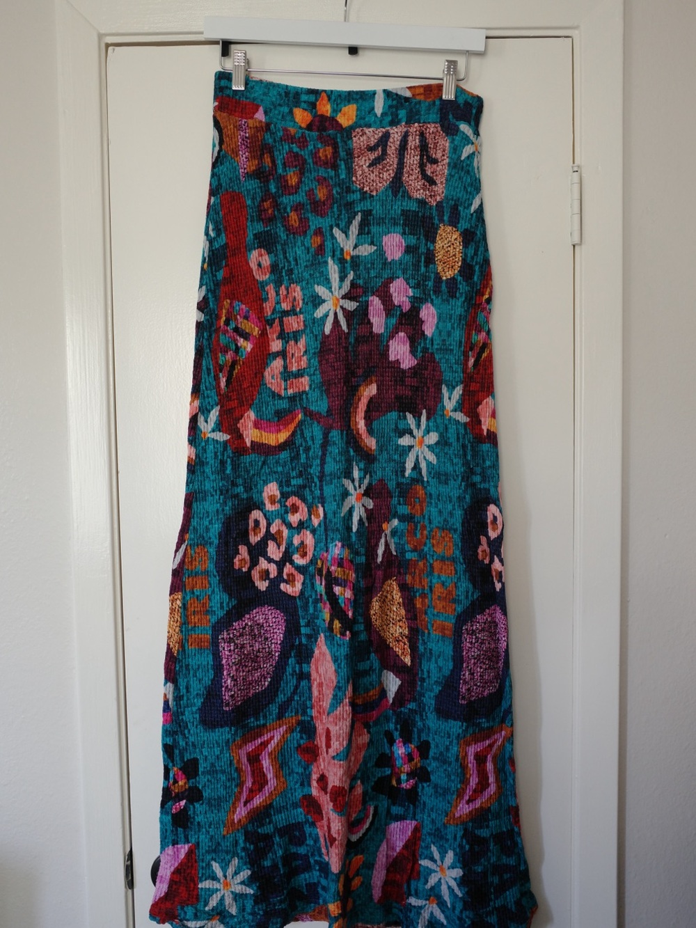 Farm for Anthropologie Teal Floral Abstract Maxi Skirt